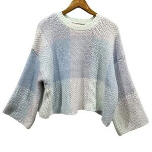 Jessica Simpson Pastel Colorblock Open Knit Sweater L Blue Lavender NWT